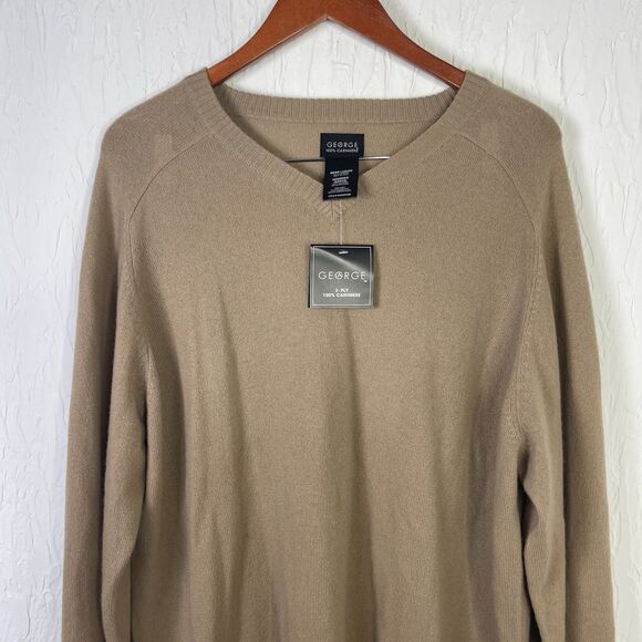 NWT Vintage George Men's Large Cashmere Sweater Long Sleeve Coffee Brown READ T - Picture 3 of 11